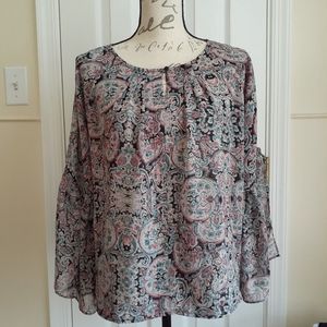 Cold Shoulder Long-Sleeved Boho Print Blose